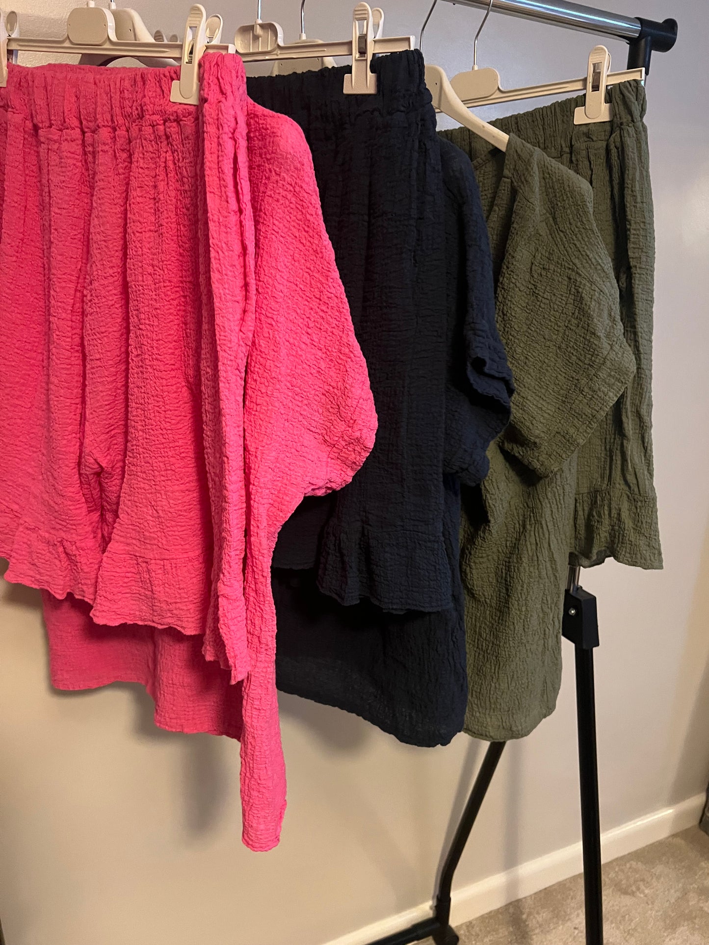 COTTON TOP/SHORTS CO-ORD FUCHSIA/KHAKI/NAVY