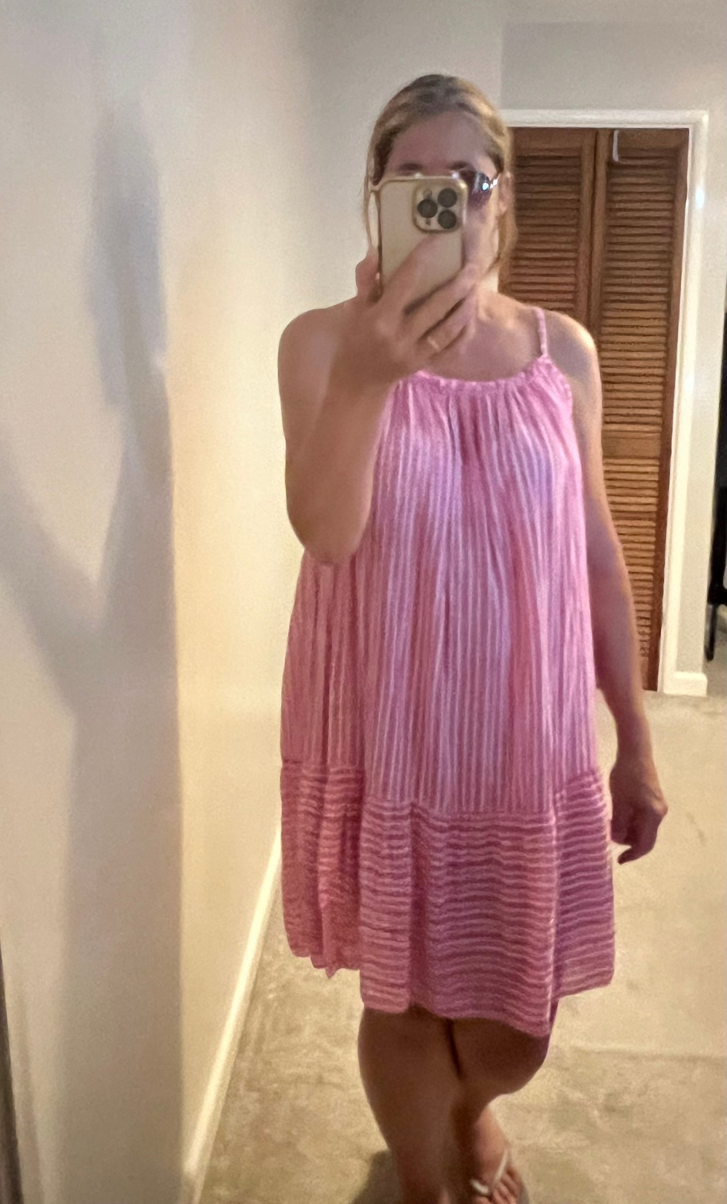 STRIPE MIDI DRESS PINK/KHAKI/BLUE