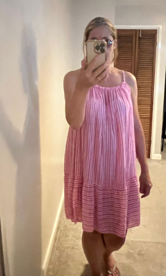 STRIPE MIDI DRESS PINK/KHAKI/BLUE