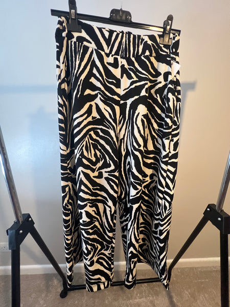 ANIMAL PRINT WIDE LEG TROUSERS BLACK/CREAM