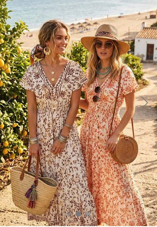 BOHO MAXI LEAF DRESS VARIOUS COLOURS