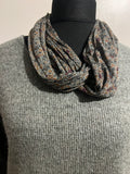 DOUBLE LAYER KNIT AND FLORAL SCARF KHAKI
