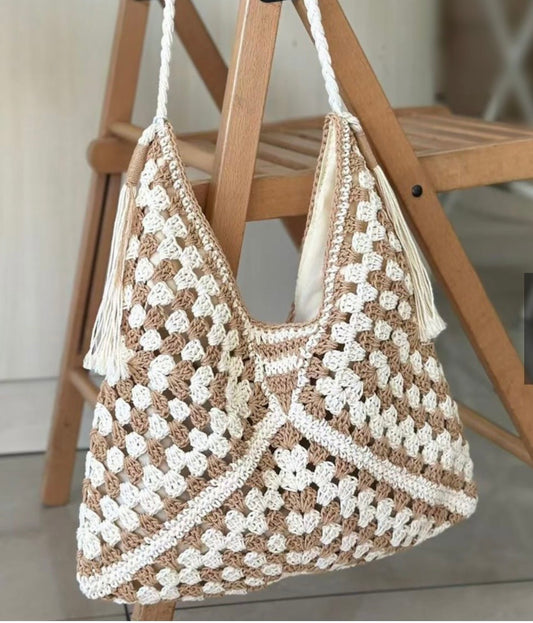 CROCHET BAG CAMEL/CREAM