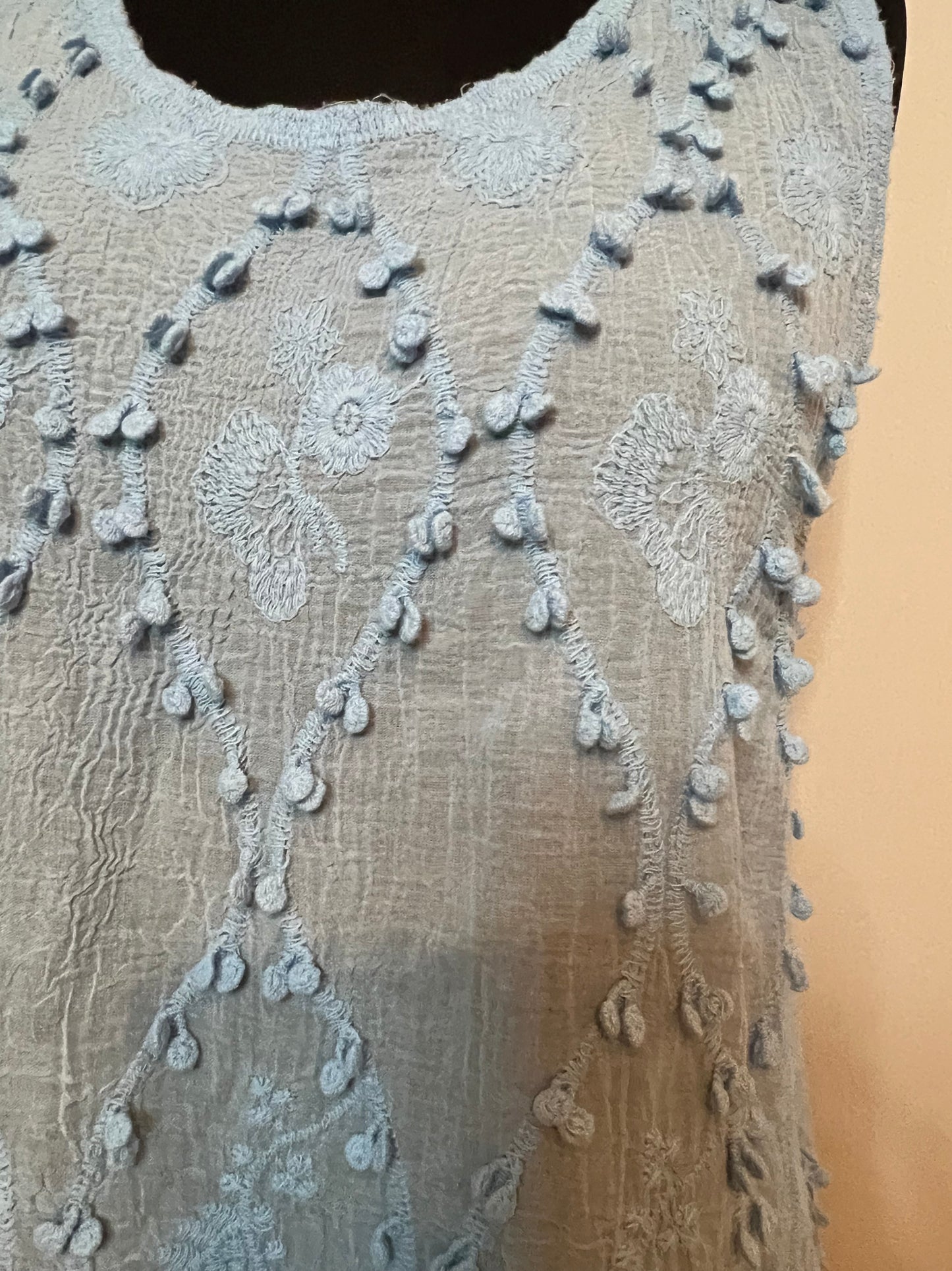 COTTON POM POM VEST TOP PALE BLUE