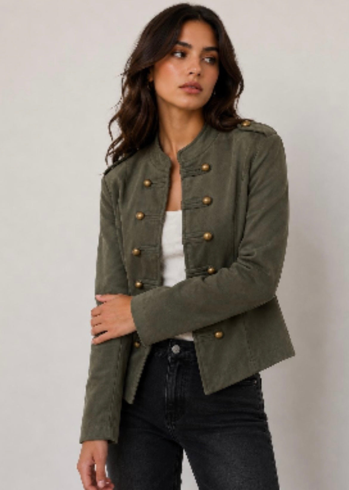 SUEDE LOOK MILITARY JACKET BLACK/ CHOCOLATE/ KHAKI