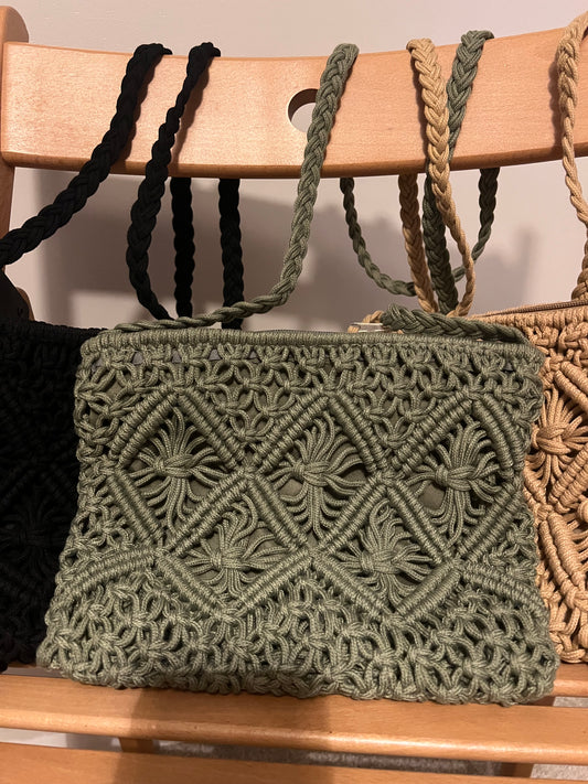 CROCHET BAG WITH LONG HANDLE CAMEL/BLACK/KHAKI