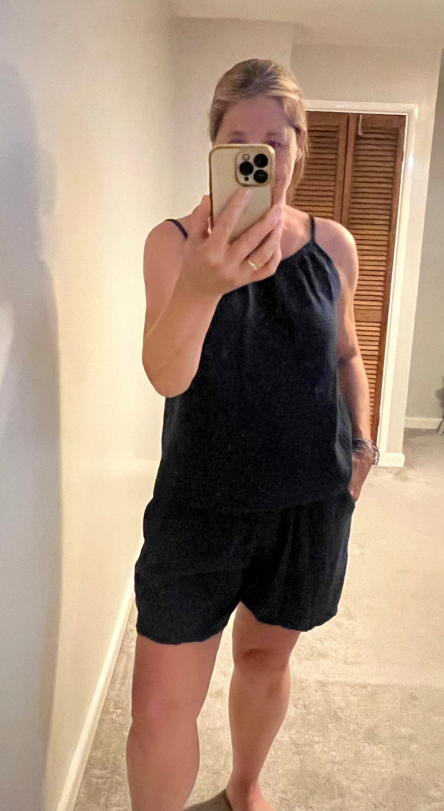COTTON CHEESECLOTH SHORT/TOP CO-ORD MOCHA/NAVY