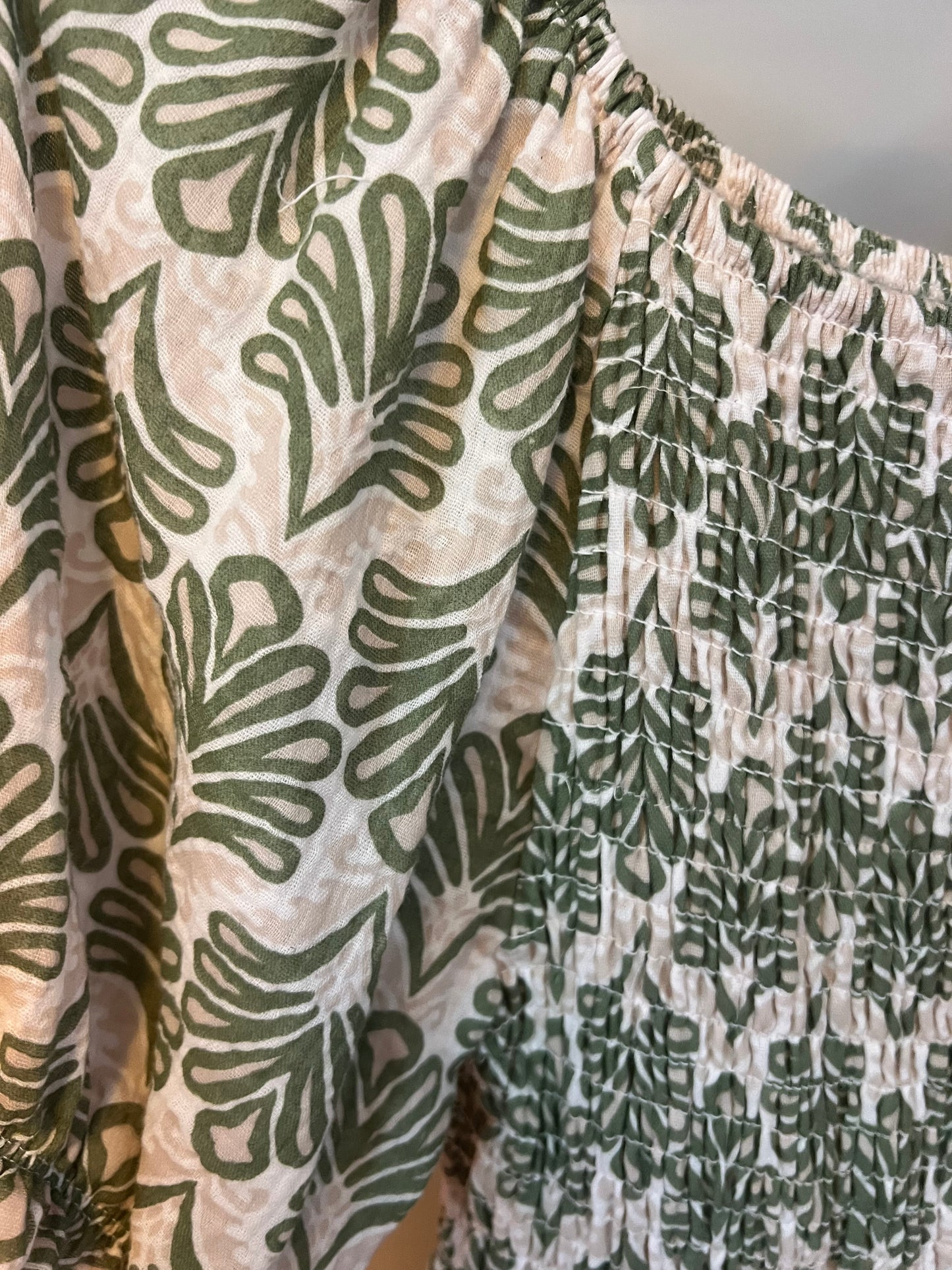 PALM LEAF SHIRRED DRESS VARIOUS COLOURS