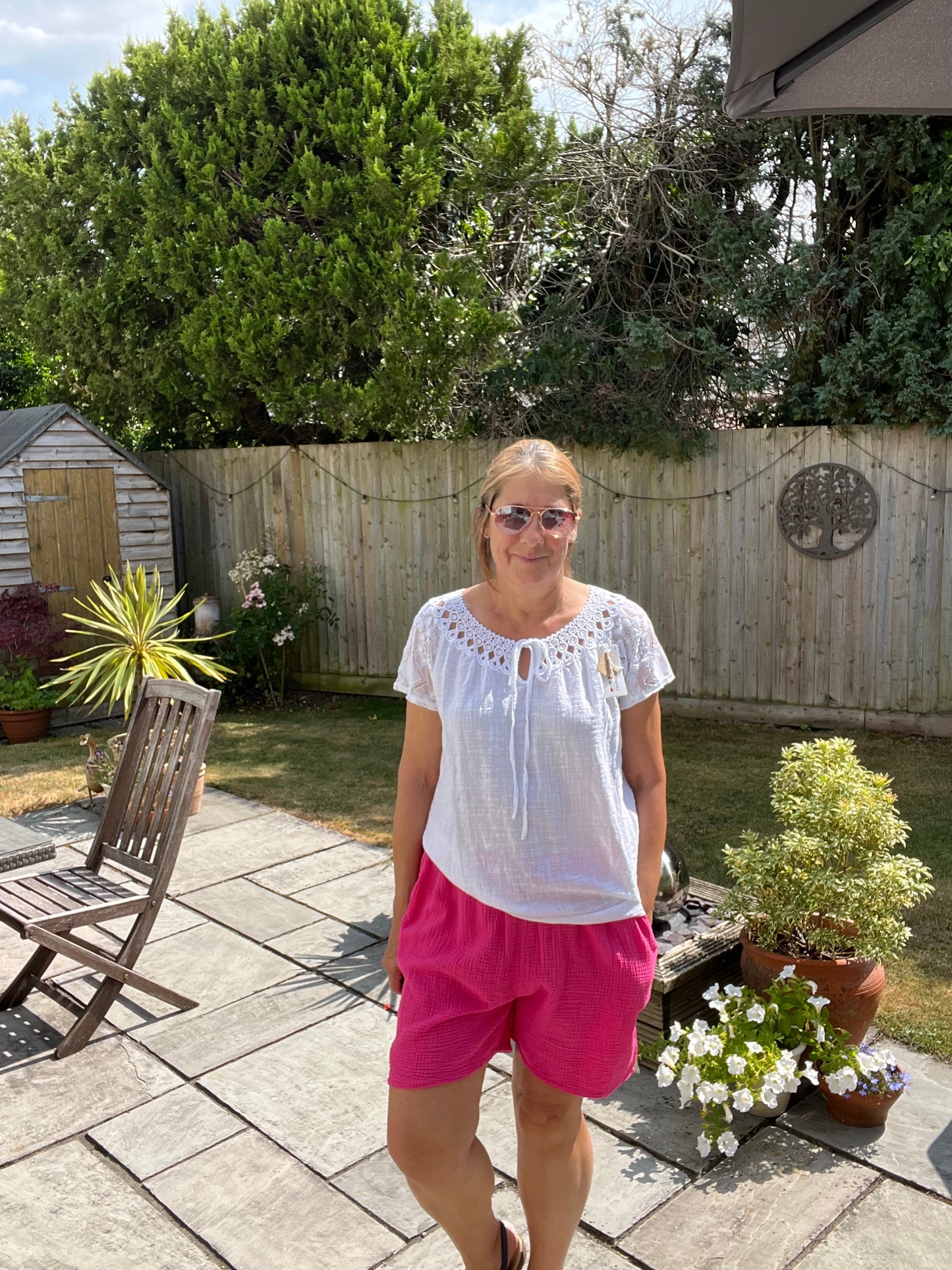CHEESECLOTH SHORTS TURQUOISE/FUCHSIA