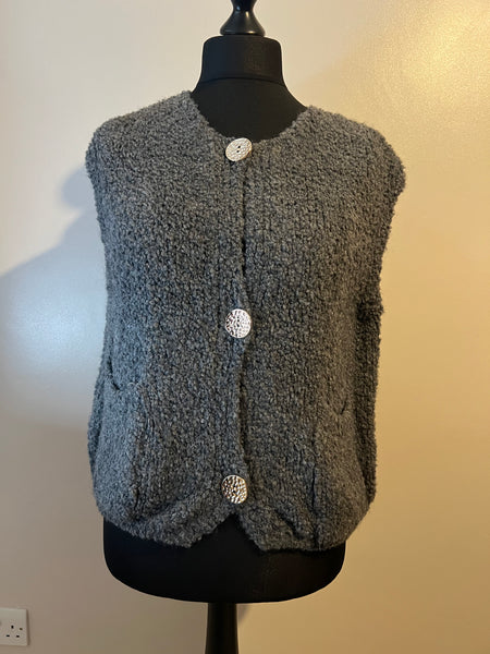 BOUCLE GOLD BUTTON TANK GREY