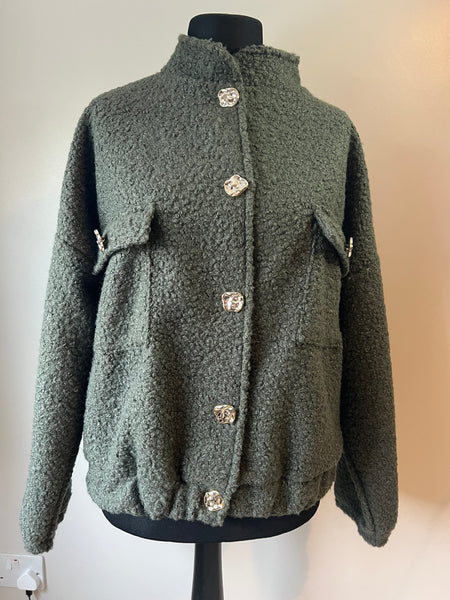 BOUCLE BOMBER JACKET KHAKI