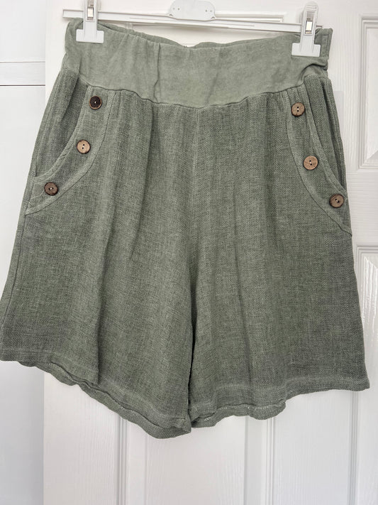 WASHED LINEN SHORTS KHAKI