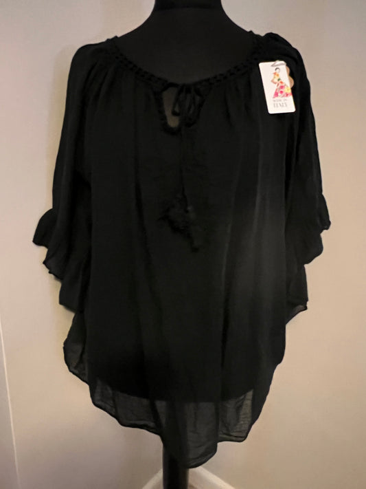 BOHO COTTON GYPSY TOP BLACK