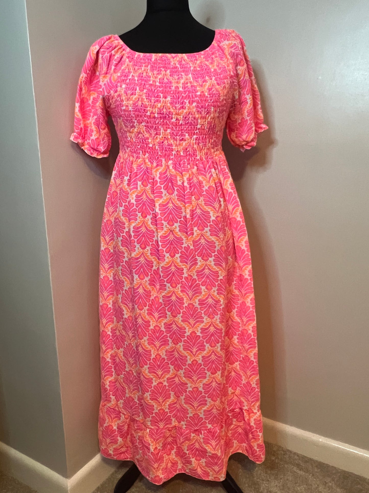 PALM LEAF SHIRRED DRESS VARIOUS COLOURS