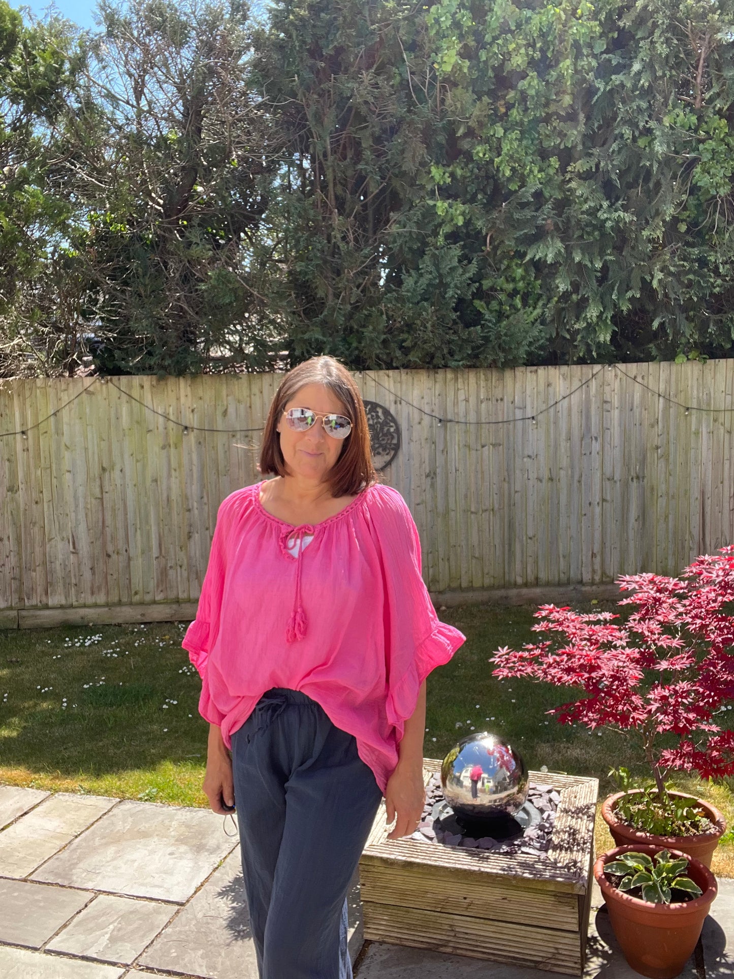 BOHO COTTON GYPSY TOP HOT PINK