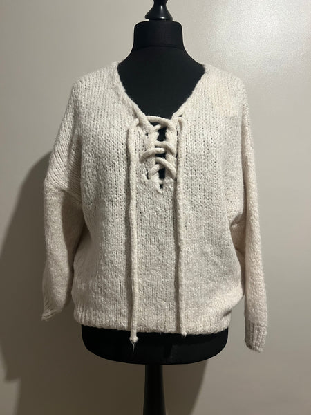 SOFT LACE UP KNIT CREAM