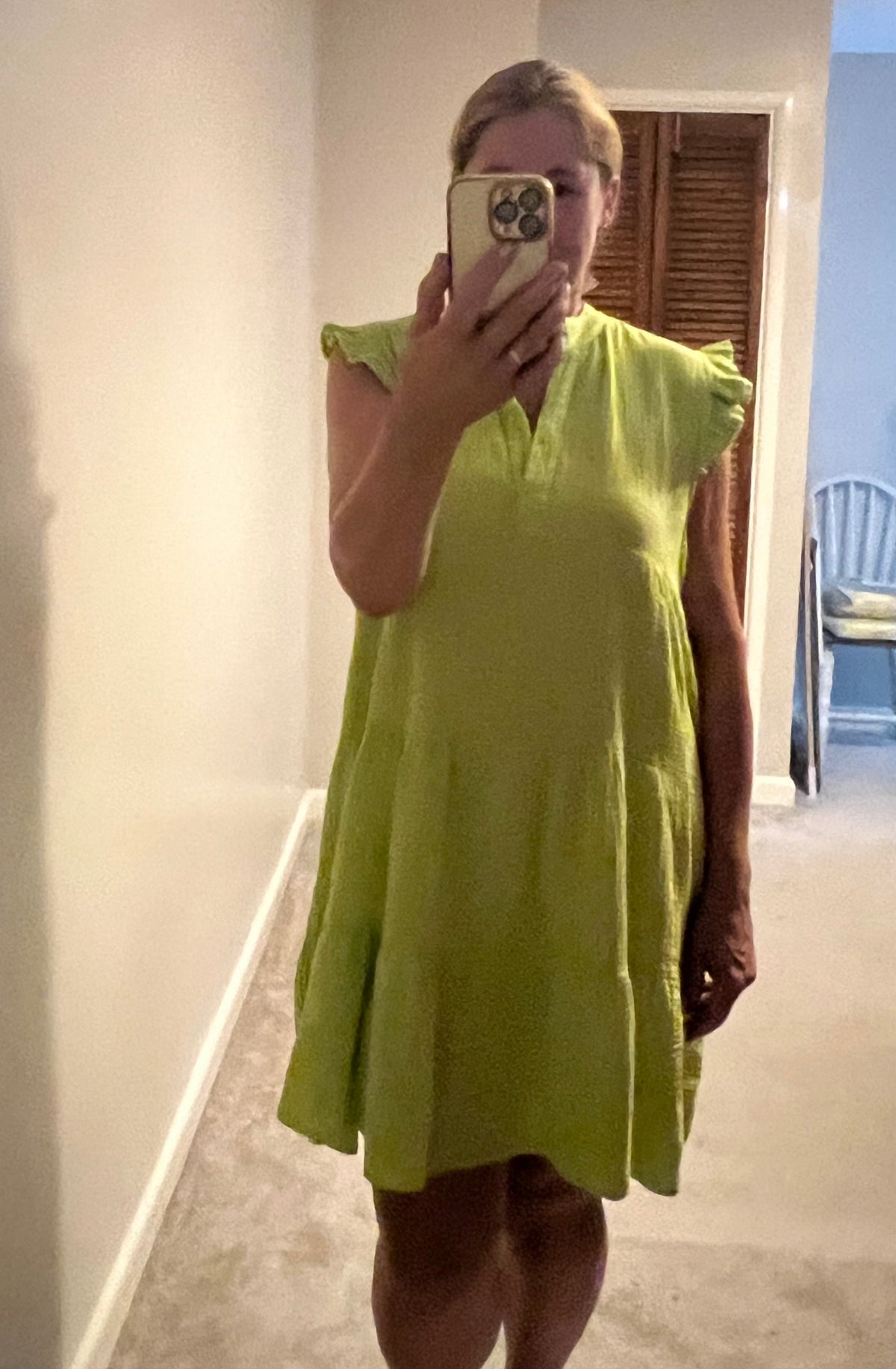 CHEESECLOTH FRILL SLEEVE DRESS CORAL/LIME