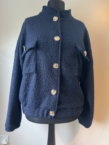 BOUCLE BOMBER JACKET NAVY
