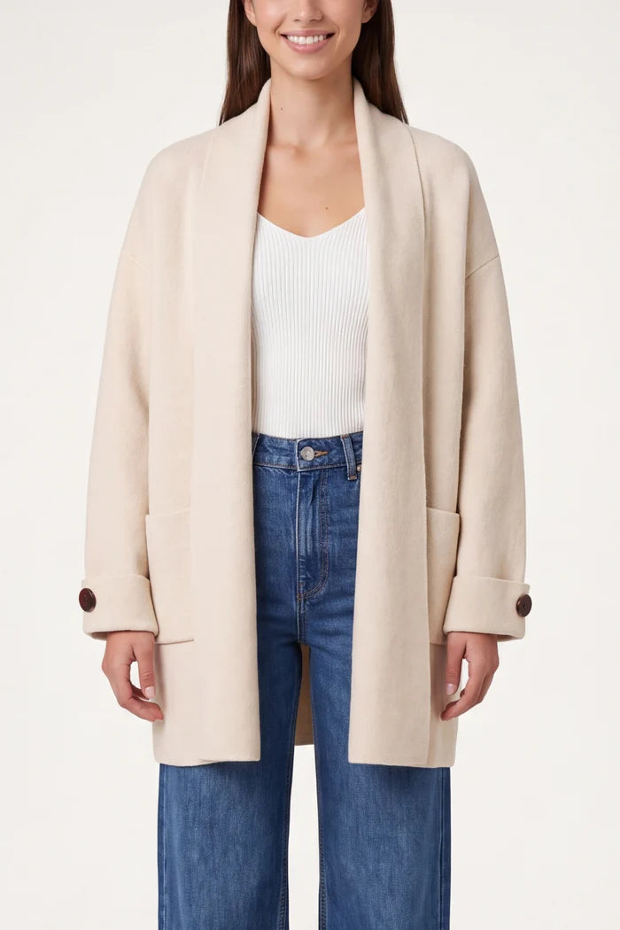 HEAVY KNIT CARDI STONE