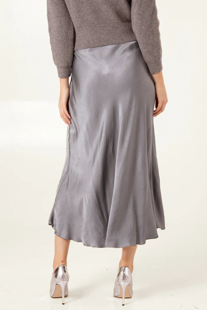 SATIN MIDI SKIRT GREY