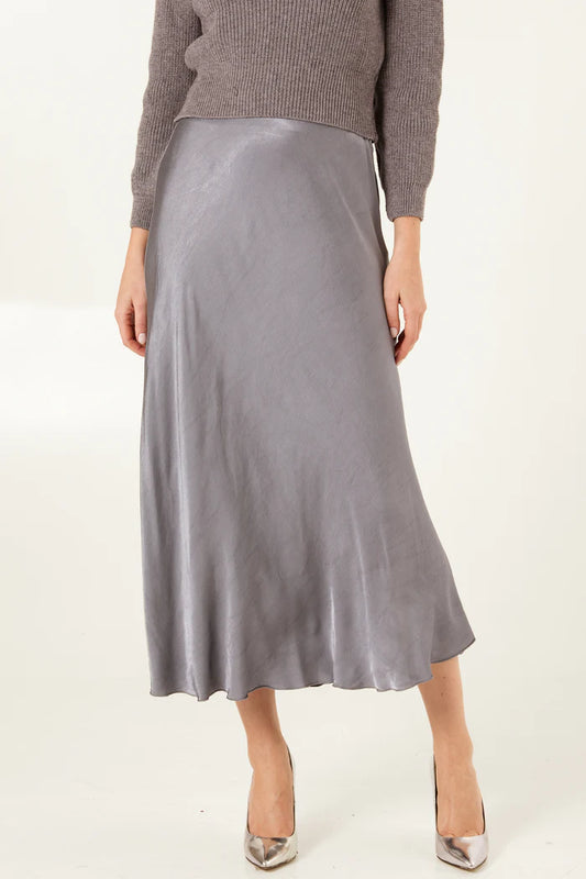 SATIN MIDI SKIRT GREY