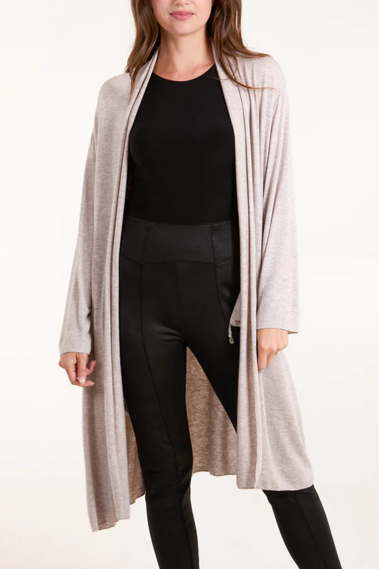 FINE KNIT WATERFALL CARDI IN STONE