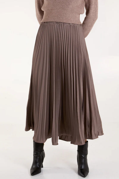 SATIN PLEATED MAXI SKIRT MOCHA