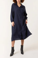 MIDI SHIRT DRESS IN NAVY