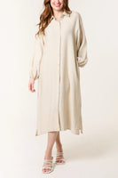 MIDI SHIRT DRESS IN STONE