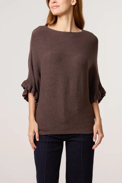 RUFFLE SLEEVE KNIT CHOCOLATE