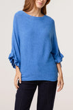 RUFFLE SLEEVE KNIT DENIM