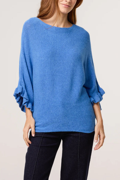 RUFFLE SLEEVE KNIT DENIM
