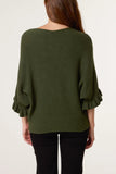 RUFFLE SLEEVE KNIT KHAKI