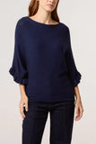 RUFFLE SLEEVE KNIT NAVY