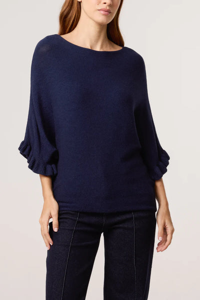 RUFFLE SLEEVE KNIT NAVY