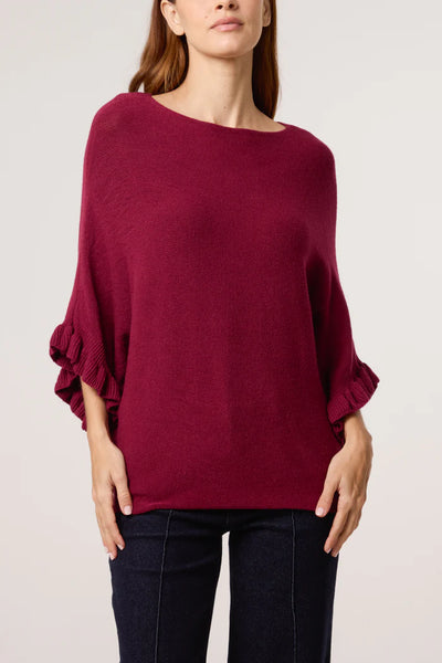 RUFFLE SLEEVE KNIT WINE