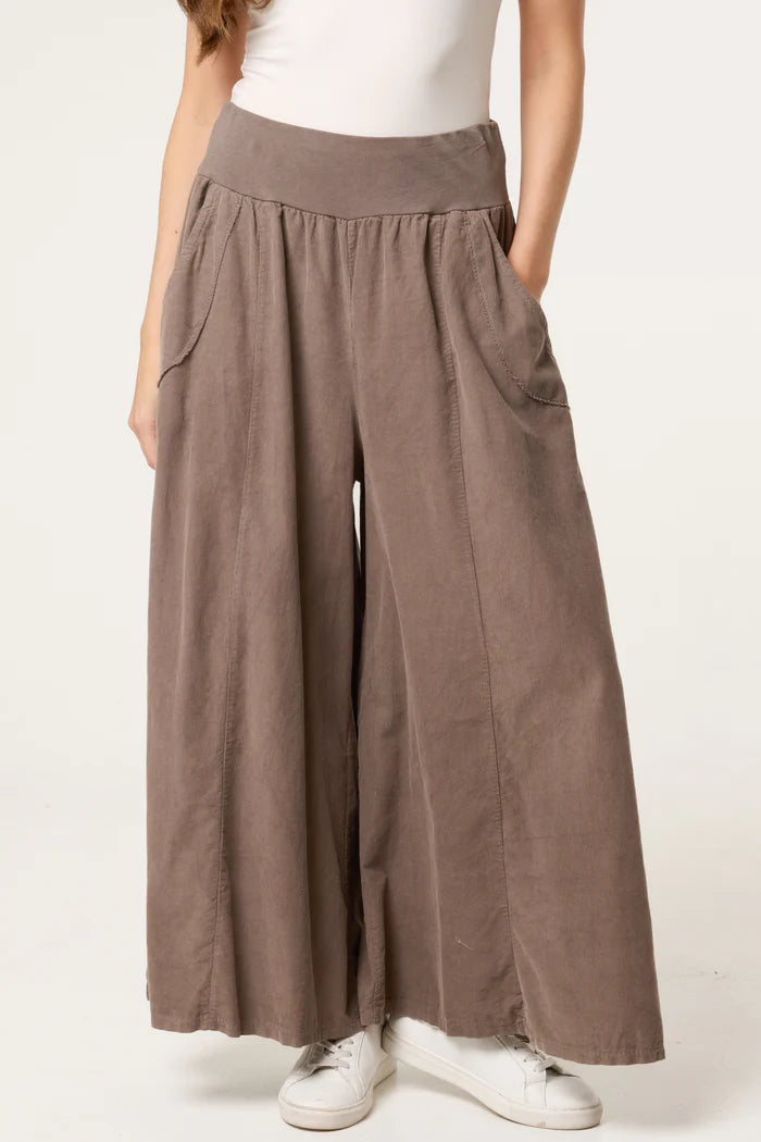 NEEDLECORD WIDE LEG PALAZZOS MOCHA