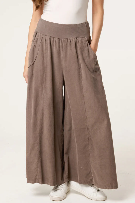 NEEDLECORD WIDE LEG PALAZZOS MOCHA