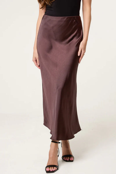 SATIN MAXI SKIRT CHOCOLATE