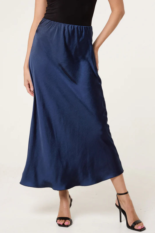 SATIN MIDAXI SKIRT NAVY