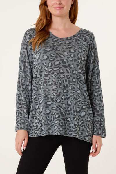 ANIMAL PRINT FINE KNIT IN KHAKI