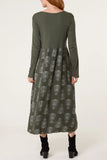 RIBBED LONG SLEEVE MANDALA DRESS KHAKI