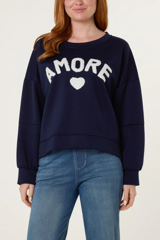 AMORE HIGH LOW SWEATSHIRT NAVY