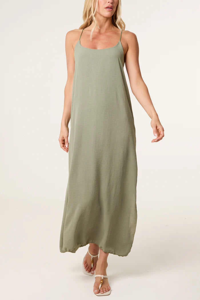 CROSS BACK CAMI STRAP MAXI DRESS (VARIOUS)