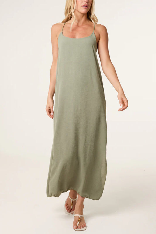 CROSS BACK CAMI STRAP MAXI DRESS (VARIOUS)