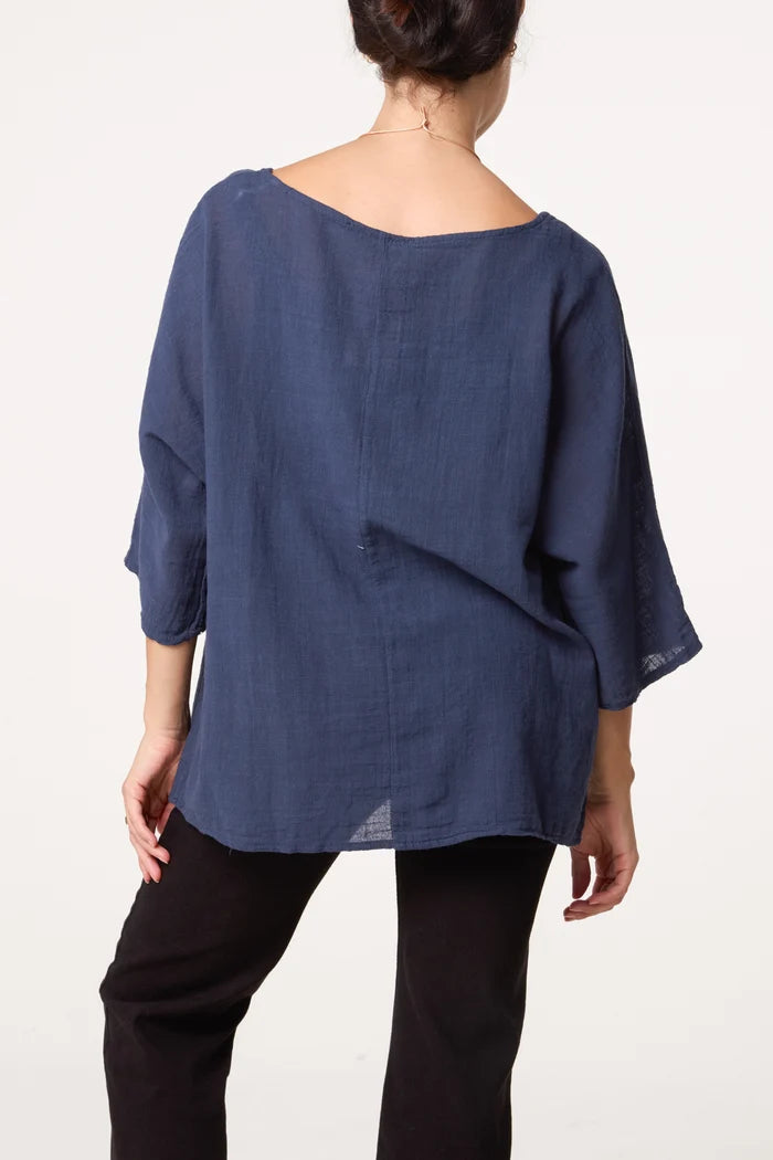COTTON NECKLACE TOP NAVY/ KHAKI/ WINE