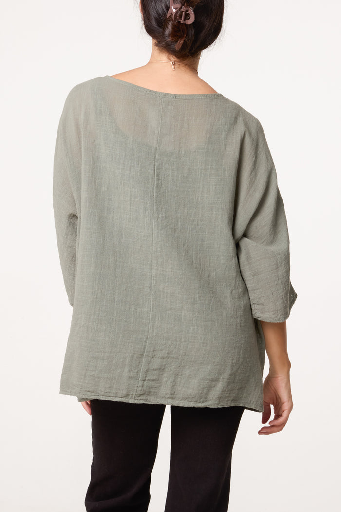 COTTON NECKLACE TOP NAVY/ KHAKI/ WINE