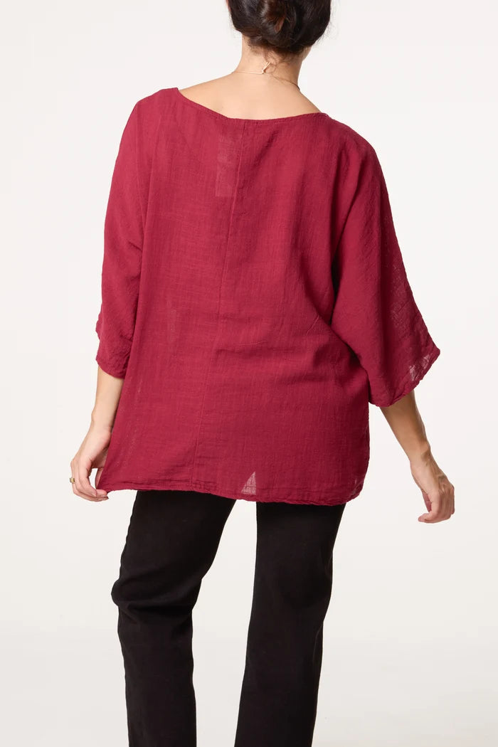 COTTON NECKLACE TOP NAVY/ KHAKI/ WINE