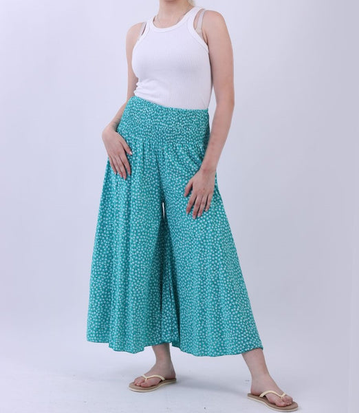 DITSY PRINT PALAZZO PANTS IN AQUA