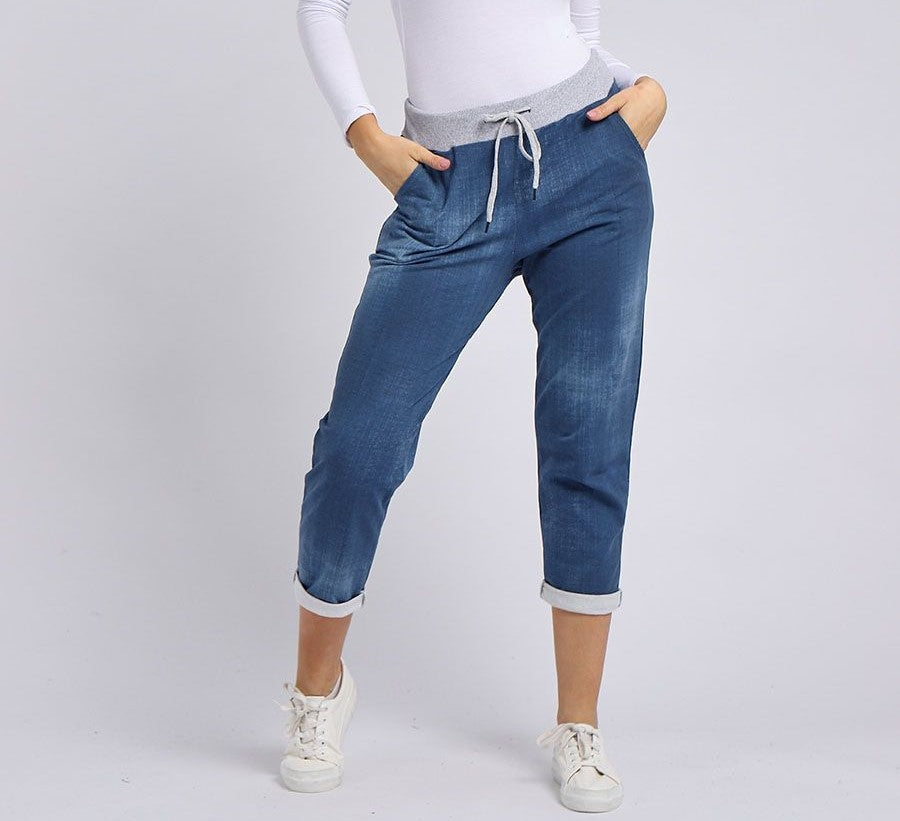 COTTON CROPPED TROUSER IN DENIM BLUE